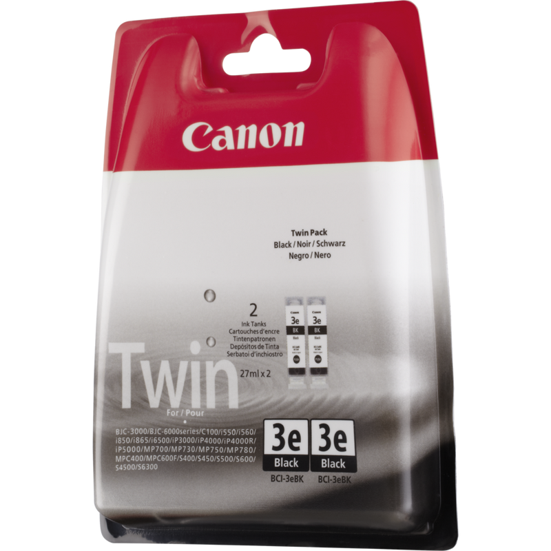 Cartucho de tinta negra Canon BCI-3e BK (Twin Pack) Producto Vista derecha