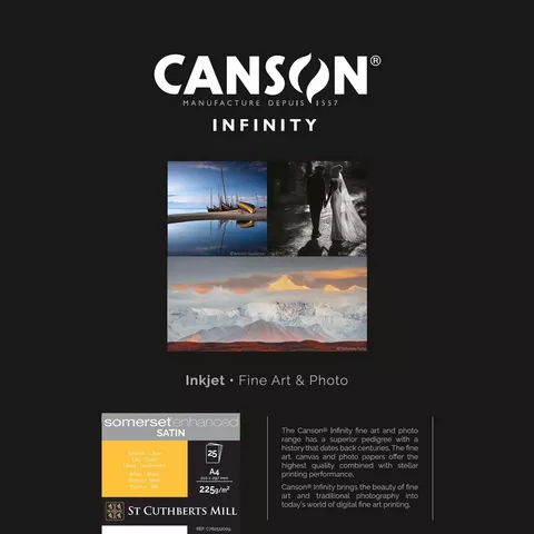 Canson Infinity Somerset Enhanced Satin White Paper, 225 gsm, A4, 25 Sheets
