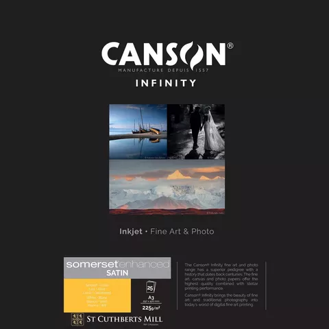 Canson Infinity Somerset Enhanced Satin White Paper, 225 gsm, A3, 25 Sheets
