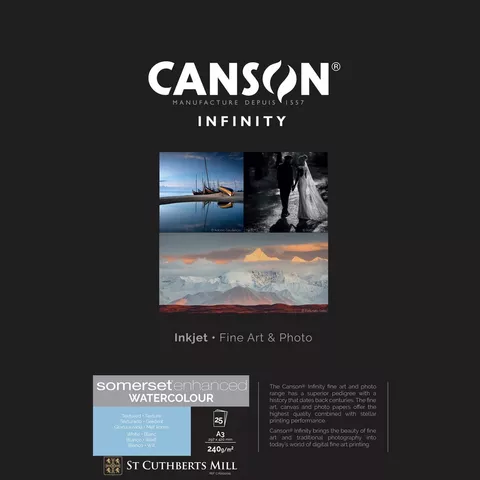 Canon Canson Infinity Somerset Enhanced Watercolour Rag White Paper, 240 gsm, A3, 25 Sheets