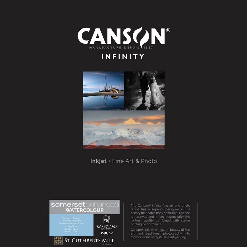 Canson Infinity Somerset Enhanced Watercolour Rag White Paper, 240 gsm, A3+, 25 Sheets Paper series and sample print