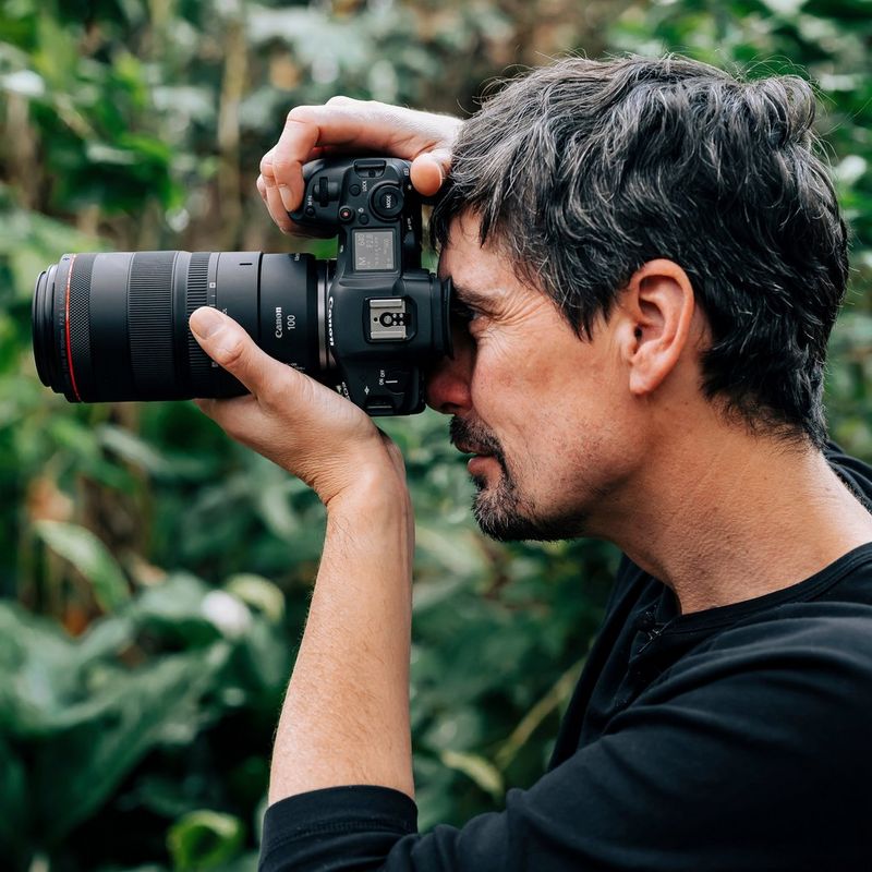 Canon RF 100mm F2.8L MACRO IS USM Lens A Man Holding a Camera to His Face