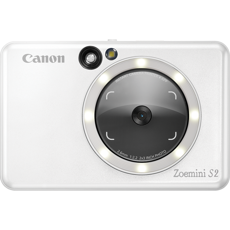 Canon Zoemini S2 Instant Camera Colour Photo Printer, Pearl White + Diary + Pouch Product Front view of the camera