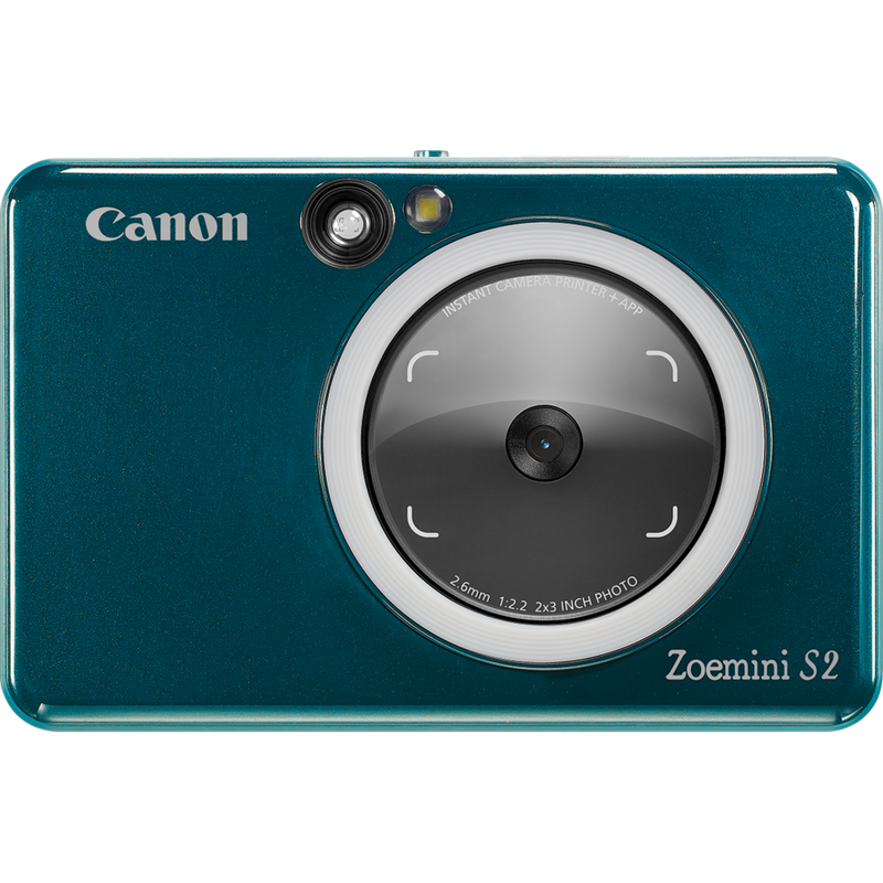 Canon Zoemini S2 Instant Camera Colour Photo Printer, Teal + Diary + Pouch Product Front view of the camera