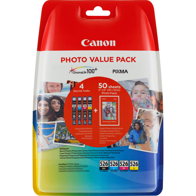 Canon CLI-526 BK/C/M/Y Ink Cartridge + Photo Paper Value Pack — Canon ...