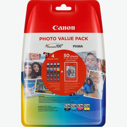 Image of Canon CLI-526 BK/C/M/Y Ink Cartridge + Photo Paper Value Pack