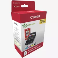 Canon CLI-526 BK/C/M/Y Ink Cartridge + Photo Paper Value Pack Product Package angled view