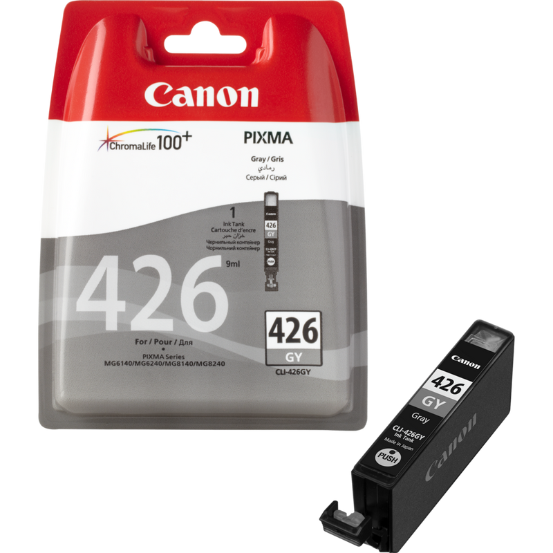 Canon CLI-426GY Grey Ink Cartridge Product Front View with Cartridge