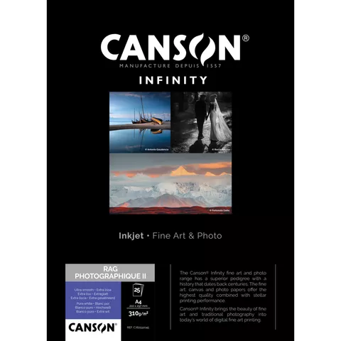 Canson Infinity Rag Photographique II Matte Paper, 310 gsm, A4, 25 Sheets