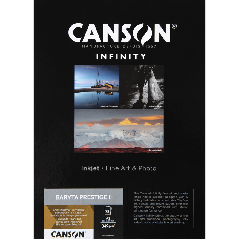Canson Infinity Baryta Prestige II Gloss Paper, 340 gsm, A3, 25 Sheets