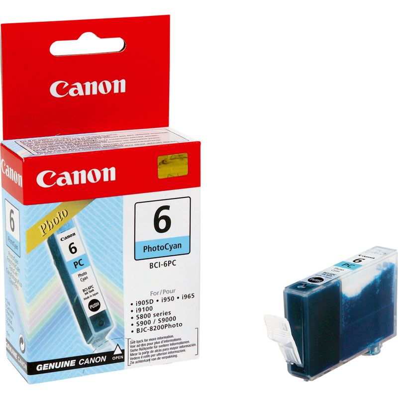 Tinteiro ciano para fotografia Canon BCI-6PC Produto Vista esquerda com o tinteiro
