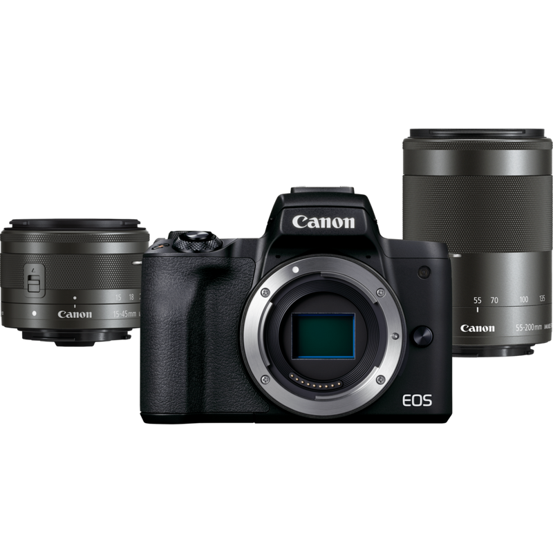 Comprar Câmara Mirrorless Canon EOS M50 Mark II, Preto + Objetiva EF-M 15-45mm IS STM e EF-M 55-200mm IS STM em Câmaras Wi-Fi — Loja Canon Portugal foto
