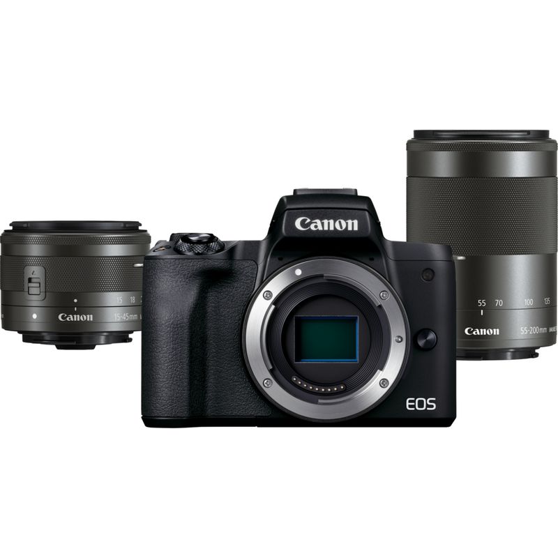 Canon EOS M50 Mark II Mirrorless Camera, Black + EF-M 15-45mm IS STM + EF-M  55-200mm IS STM Lens