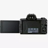 Appareil photo hybride Canon EOS M50 Mark II noir + objectif EF-M 18-150mm f/3.5-6.3 IS STM graphite Produits Vue arrière avec l'écran orientable déployé