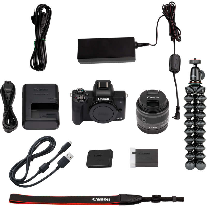 Canon EOS M50 Mark II – vaihdettavan objektiivin videoneuvottelusarja Tuote Pakkauksen sisältö
