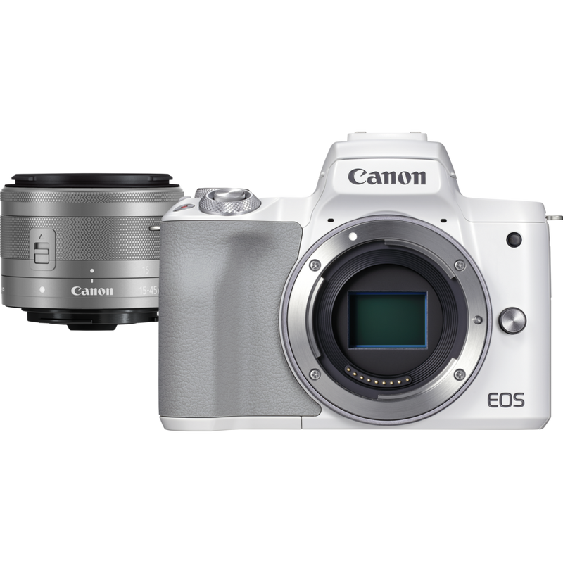 Canon EOS M50 Mark II Mirrorless Camera, White + EF-M 15-45mm f/3.5-6.3 IS STM Lens, Silver