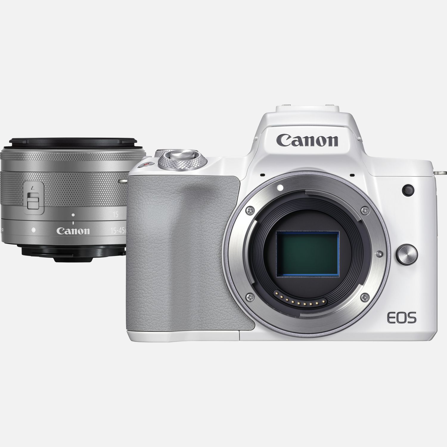 Image of Fotocamera mirrorless Canon EOS M50 Mark II, Bianco + obiettivo EF-M 15-45mm f/3.5-6.3 IS STM, Argento