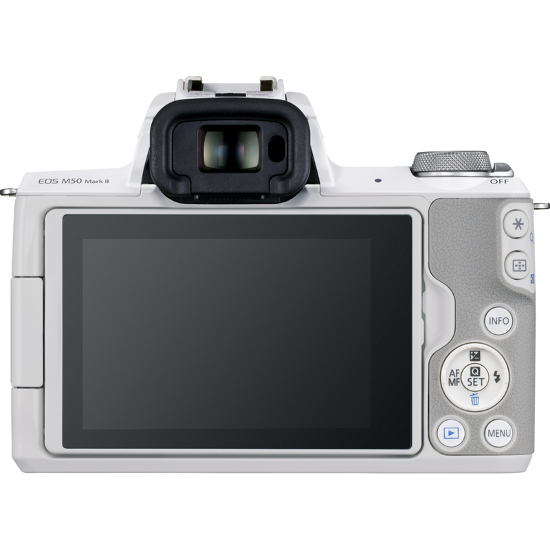 Canon EOS M50 Mark II Mirrorless Camera, White + EF-M 15-45mm f/3.5-6.3 IS STM Lens, Silver Product Back View