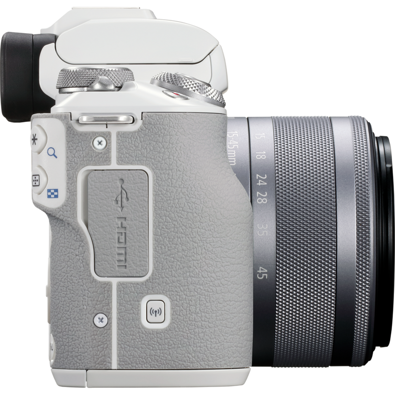 Canon EOS M50 Mark II Mirrorless Camera, White + EF-M 15-45mm f/3.5-6.3 IS STM Lens, Silver Product Right View