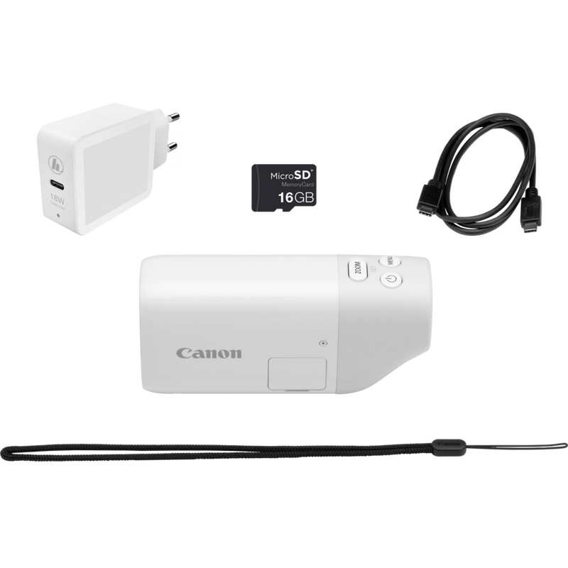 Canon PowerShot ZOOM, appareil photo compact monoculaire à téléobjectif, kit essentiel, blanc Produits vue arrière avec photo à l'écran