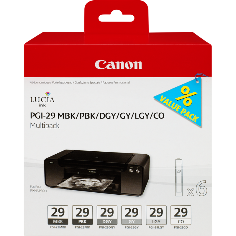 Canon PGI-29 MBK/PBK/DGY/GY/LGY/CO 6 Ink Cartridge Multipack