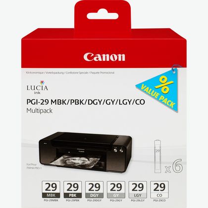 Bild von Canon PGI-29 MBK/PBK/DGY/GY/LGY/CO Multipack mit 6 Tinten