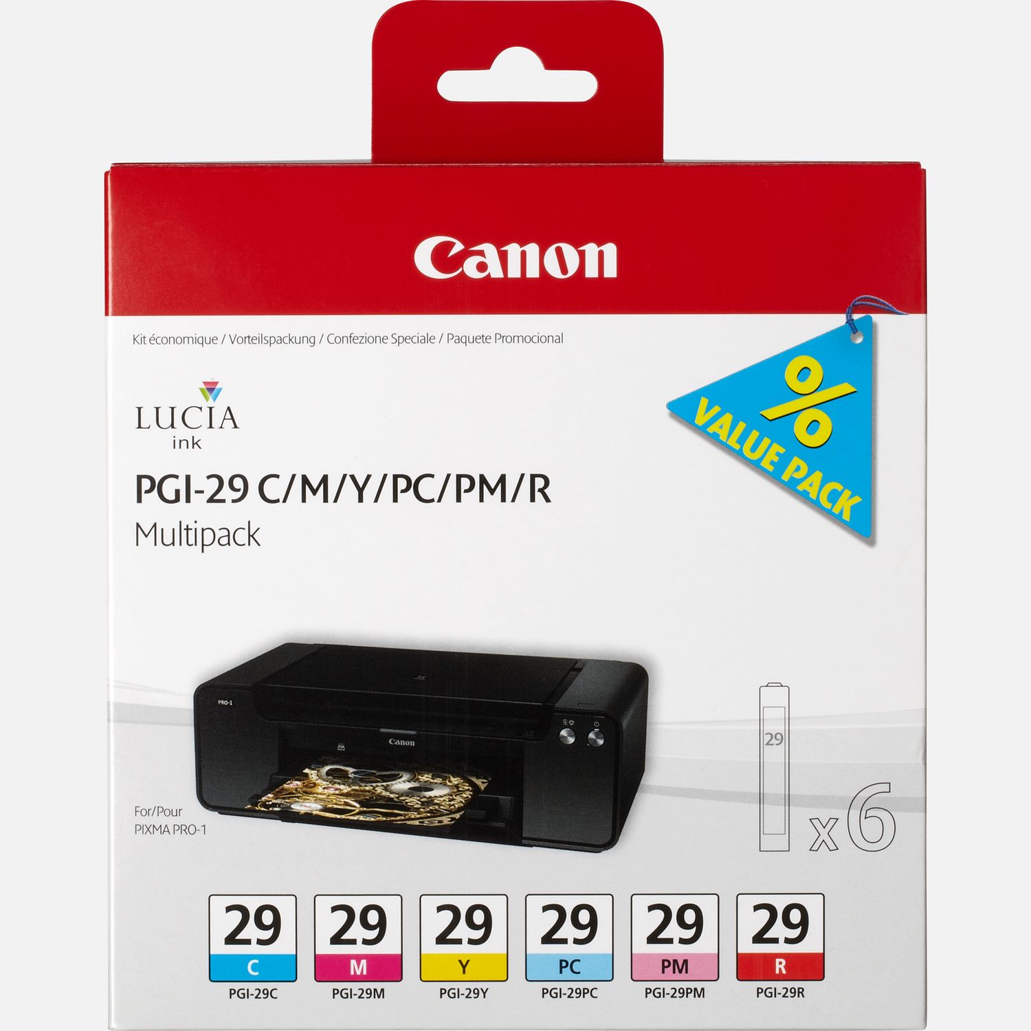 Multipack de 6 cartouches d'encre Canon PGI-29 C/M/Y/PC/PM/R