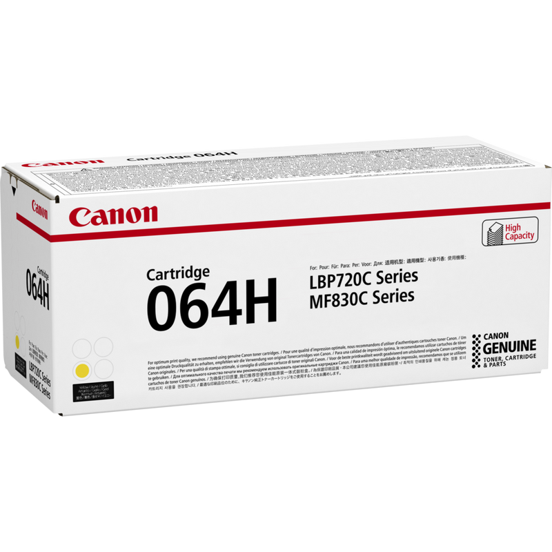 Canon 064H Yellow Toner Cartridge Produkt Emballasje sett fra venstre