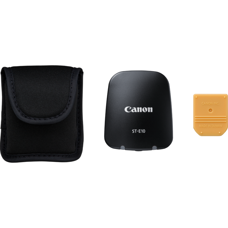Canon ST-E10 Speedlite Transmitter Product Top View with cover and pouch