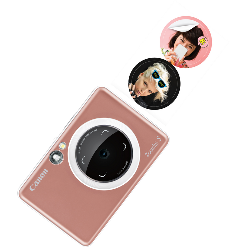 Canon ZINK™ 1.3” Pre-Cut Circle Sticker Pack, 20 sheets Product In Use With A Canon Zoemini