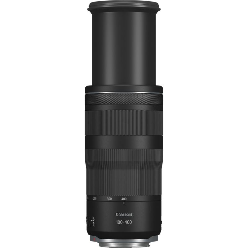 Canon RF 100-400mm F5.6-8 IS USM Lens Product Front View of the Extended Lens
