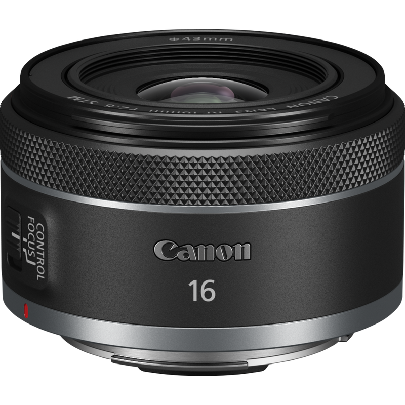 Canon RF 16mm F2.8 STM Lens Product Diagonal Top-Down View