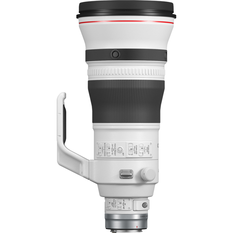 Objectif Canon RF 400 mm F2.8L IS USM Produits Vue de gauche avec la fixation pour trépied