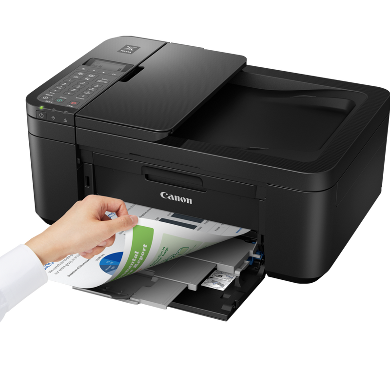 Canon PIXMA TR4640 Wireless Colour All-in-One Inkjet Photo Printer, Black Product Front Slant View With Paper Tray Out