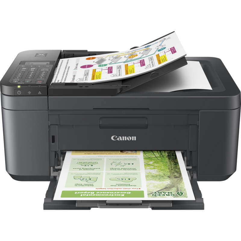 Impresora fotográfica de inyección de tinta en color multifunción e inalámbrica Canon PIXMA TR4755i, en negro Producto Producto con bandeja abierta