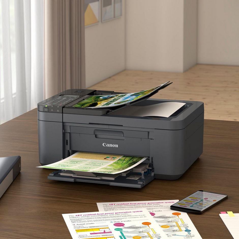 Canon PIXMA TR4755i Wireless Colour All-in-One Inkjet Photo Printer, Black Product kept on a office desk