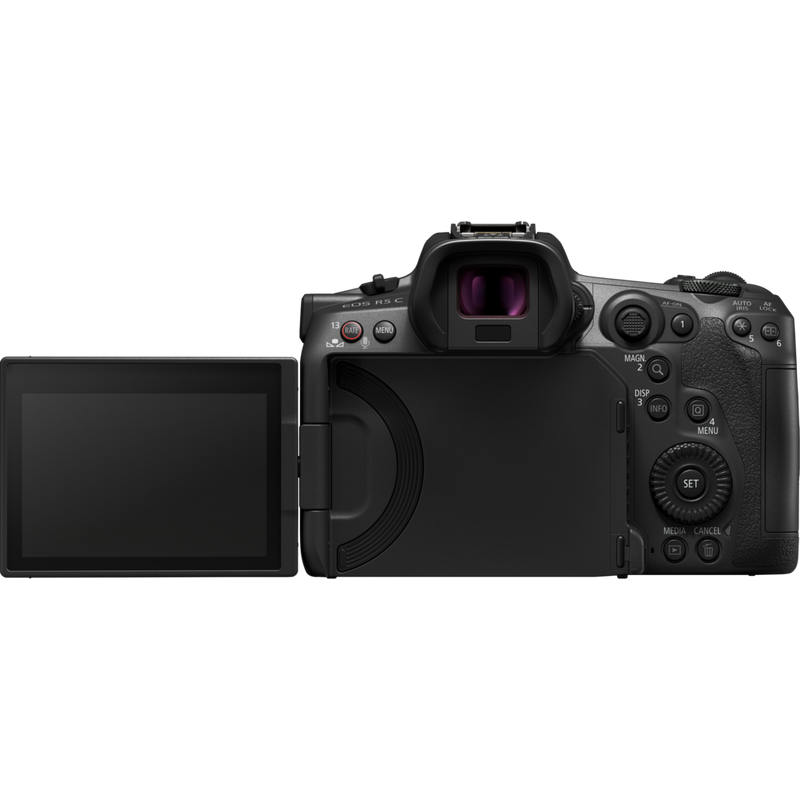 Canon EOS R5 C Cinema EOS Kameragehäuse Produkt Rückansicht mit umgeklapptem Bildschirm