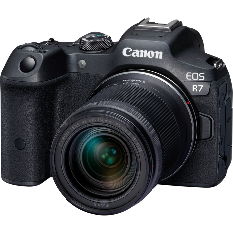 Canon EOS R7 Mirrorless Camera + RF-S 18-150mm F3.5-6.3 IS STM Lens Product Front angled view