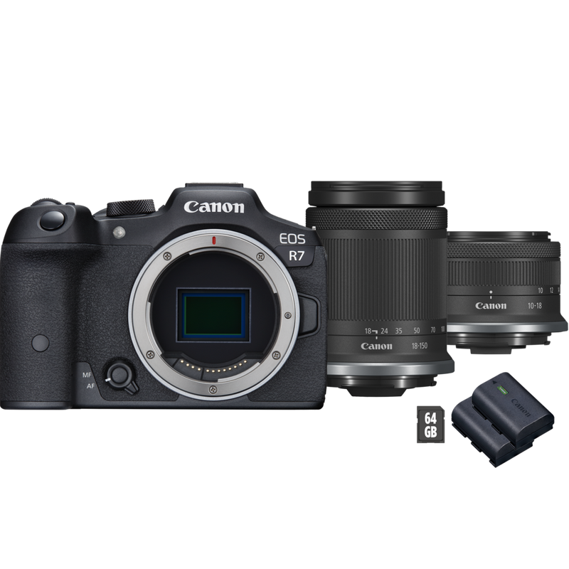 Appareil photo hybride Canon EOS R7 + objectif RF-S 18-150mm F3.5-6.3 IS STM + objectif RF-S 10-18mm