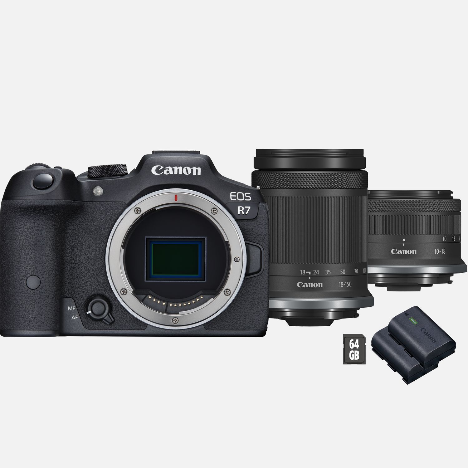 Appareil photo hybride Canon EOS R7 + objectif RF-S 18-150mm F3.5-6.3 IS STM + objectif RF-S 10-18mm F4.5-6.3 IS STM