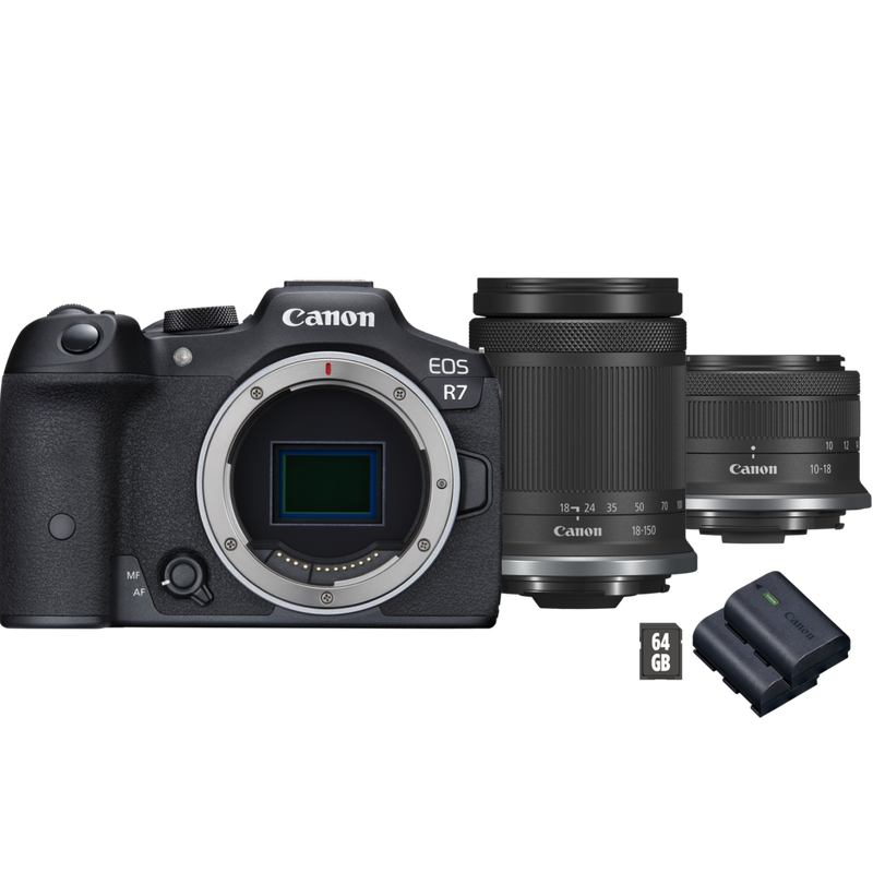 Image of Fotocamera mirrorless Canon EOS R7 + obiettivo RF-S 18-150mm F3.5-6.3 IS STM + obiettivo RF-S 10-18mm F4.5-6.3 IS STM