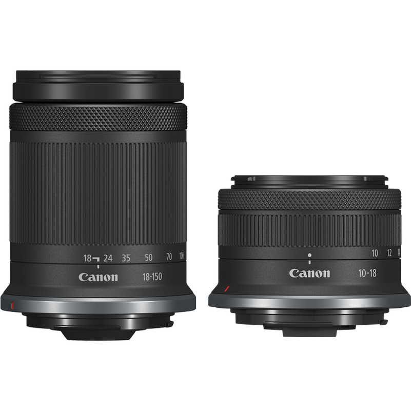 Canon EOS R7 spejlløst kamerahus + RF-S 18-150mm F3.5-6.3 IS STM-objektiv + RF-S 10-18mm F4.5-6.3 IS STM-objektiv Produkter Objektiver set forfra