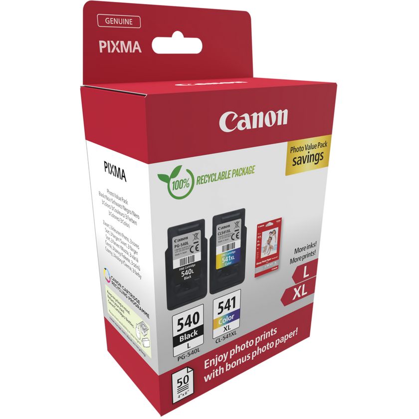 Canon PG-540L Black + CL-541XL Colour High Yield Ink Cartridges + Photo  Paper Value Pack — Canon UK Store