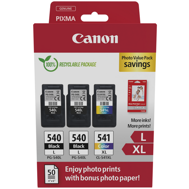 Canon PG-540L x2/CL-541XL Ink Cartridge  + Photo Paper Value Pack