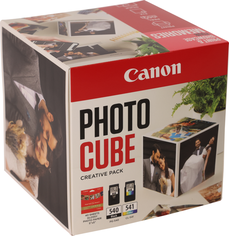 Canon Photo Cube with PG-540 + CL-541 Ink Cartridges + PP-201 5 x 5" Photo Paper Plus Glossy II (40 sheets) - Creative Pack, Pink