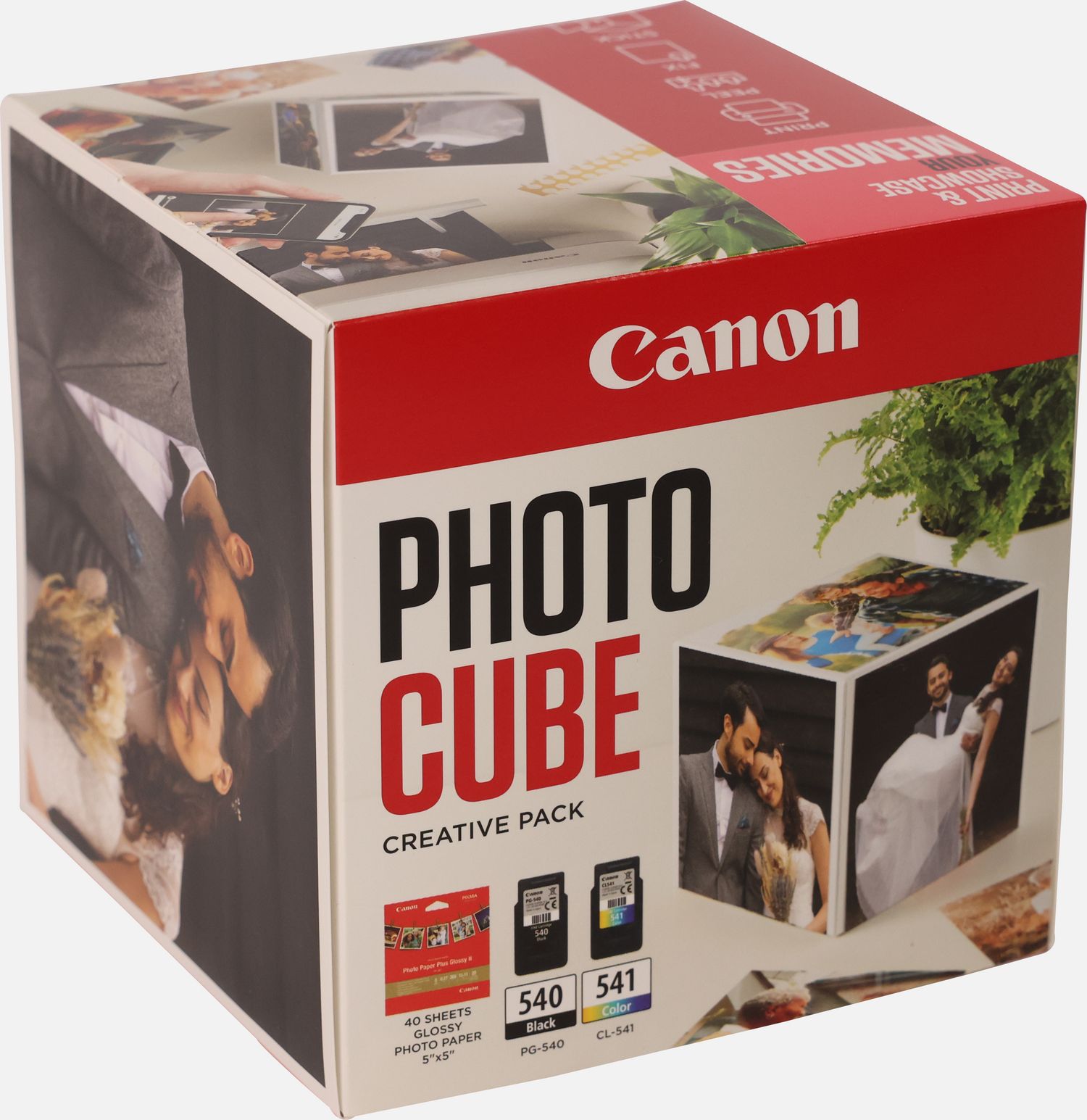 Image of Canon Photo Cube con cartucce Inkjet PG-540 + CL-541 e carta fotografica lucida Plus Glossy II PP-201 5x5" (40 fogli) - Confezione multipla, Rosa