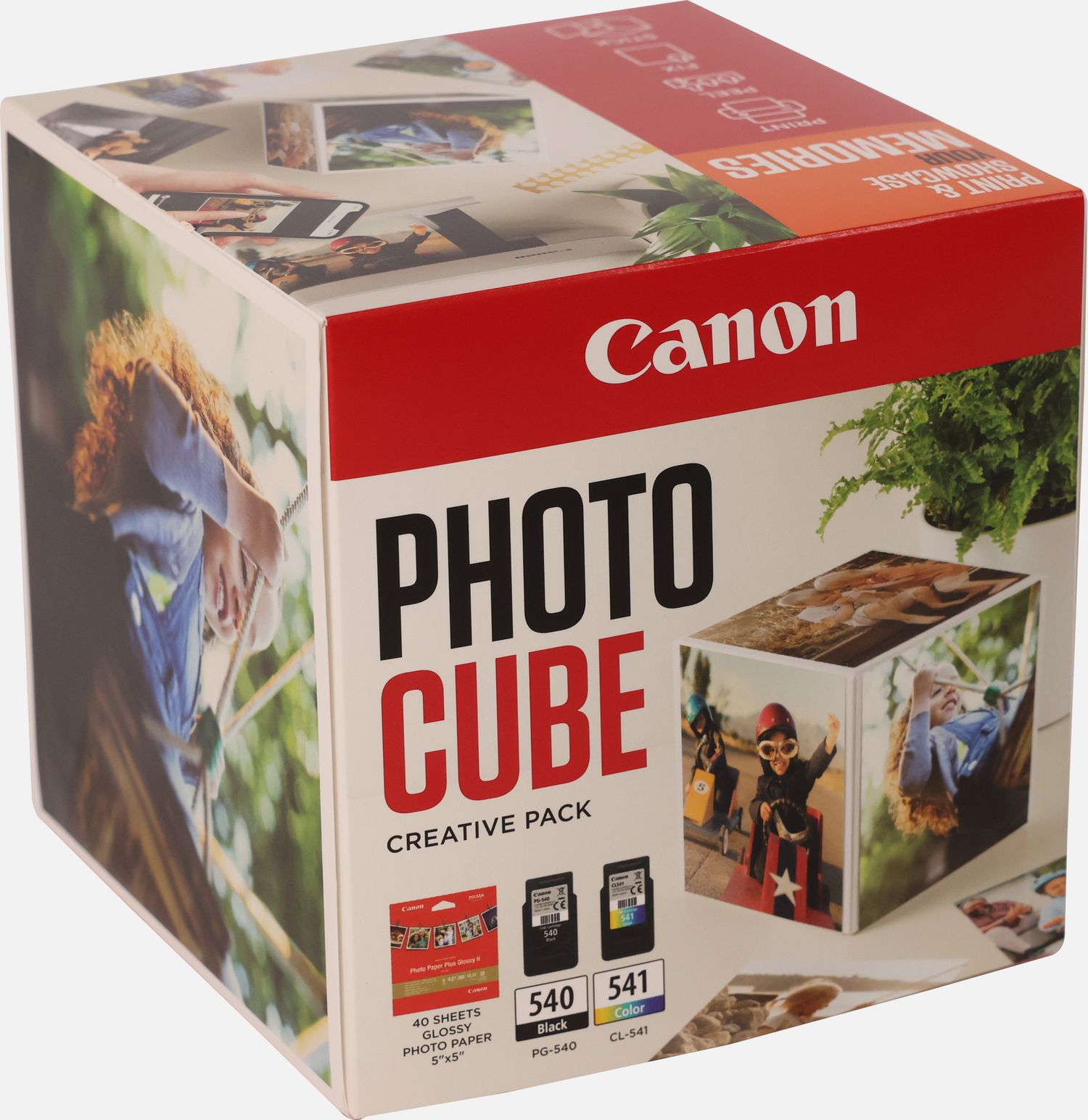 Image of Canon Photo Cube con cartucce Inkjet PG-540 + CL-541 e carta fotografica lucida Plus Glossy II PP-201 5x5" (40 fogli) - Confezione multipla, Arancione