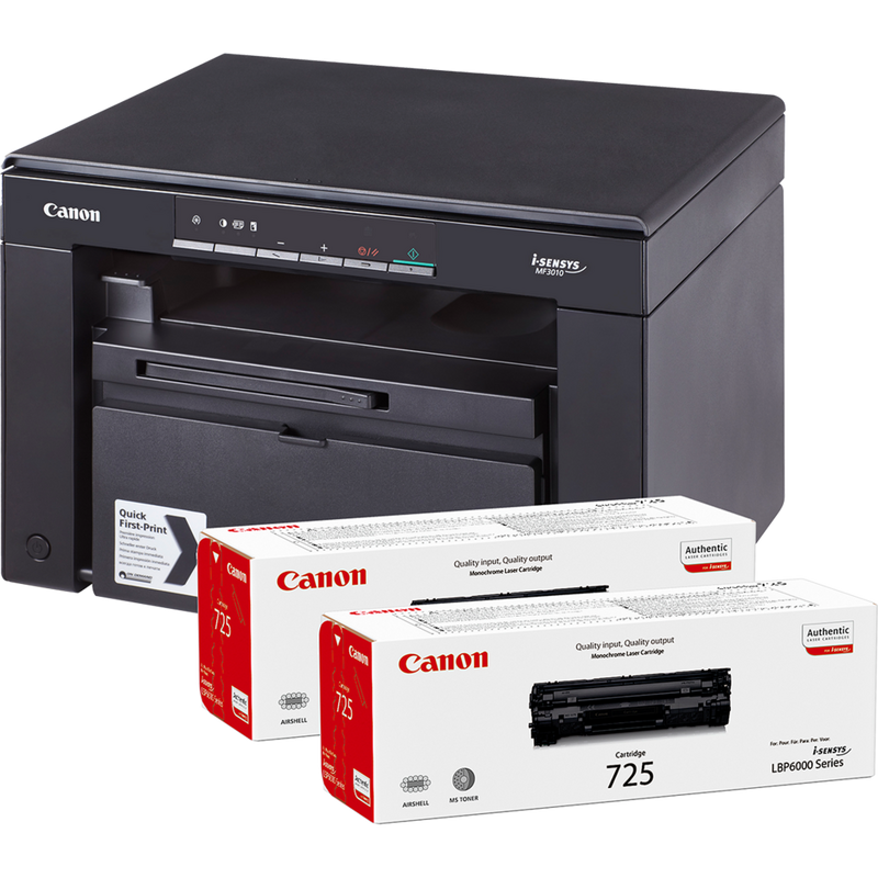 Canon I-SENSYS MF3010 3-in-1 Mono Laser Printer + 2 Black Toner ...