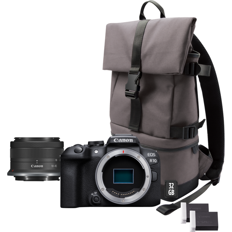 Comprar Câmara mirrorless Canon EOS R10 + objetiva RF-S 18-45mm F4.5-6.3 IS STM + mochila + cartão SD + bateria adicional em Câmaras Wi-Fi — Loja Canon Portugal 1500x1500 imagem Comprar Câmara mirrorless Canon EOS R10 + objetiva RF-S 18-45mm F4.5-6.3 IS STM + mochila + cartão SD + bateria adicional em Câmaras Wi-Fi — Loja Canon Portugal foto