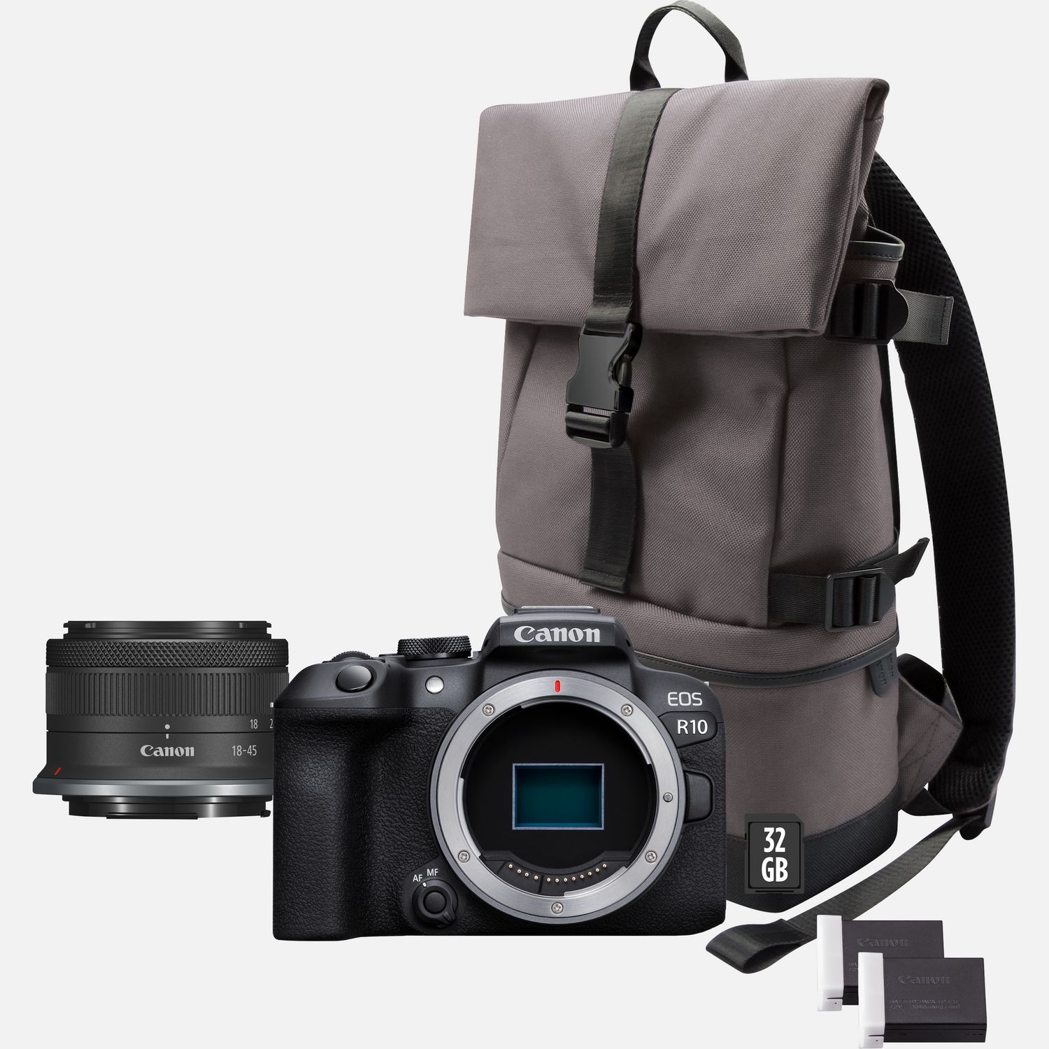 Buy Canon EOS R10 spiegellose Kamera + RF-S 18-45mm F4.5-6.3 IS STM Objektiv  + Rucksack + SD-Karte + Ersatzakku in WLAN-Kameras — Canon Schweiz Shop